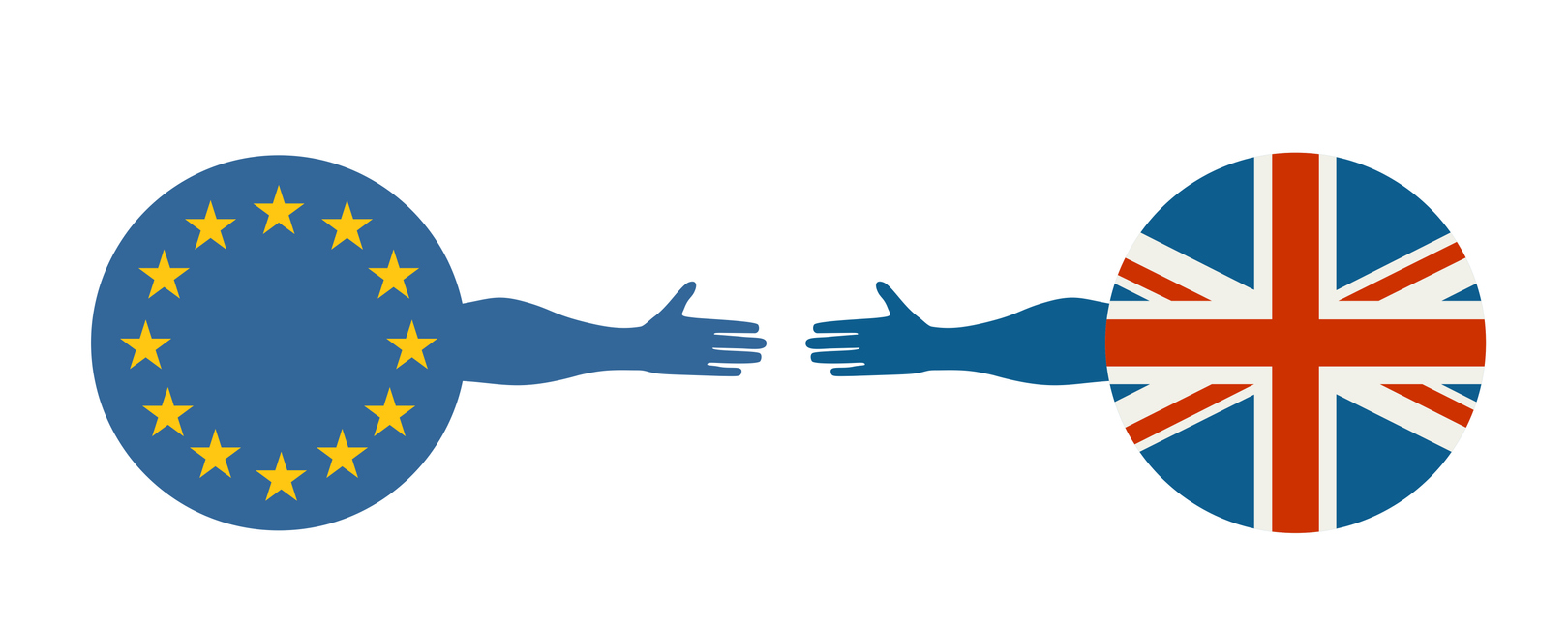 United Kingdom exit from Europe relative image. Brexit named politic process. Round flag. Handshake concept